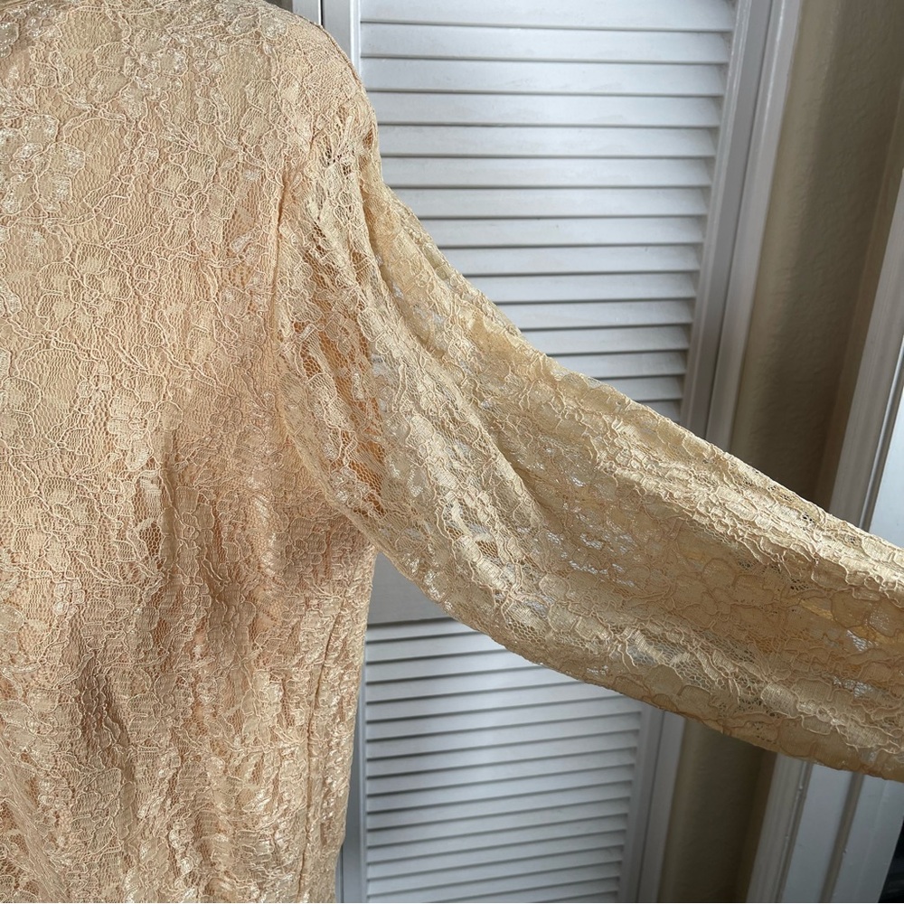 Yves St. Clair Studio Lace Blouse Champagne Floral Sheer Sleeves NWT Size 16 - Picture 8 of 14